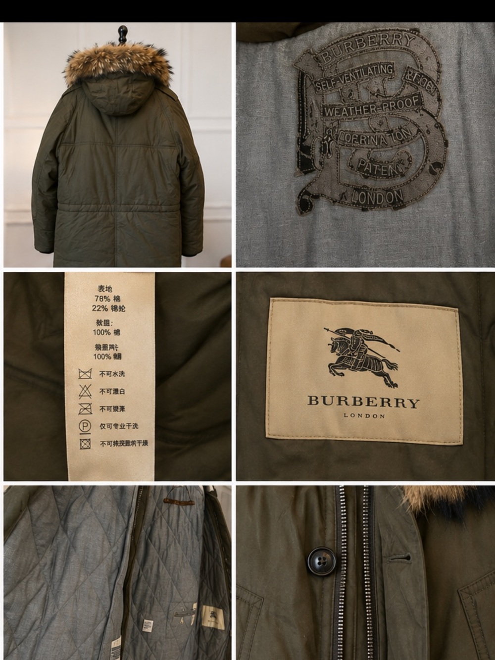 Burberry Olive Green Parka with Brown Fur-Trim Hood/Brand new condition! - Picture 2 of 10
